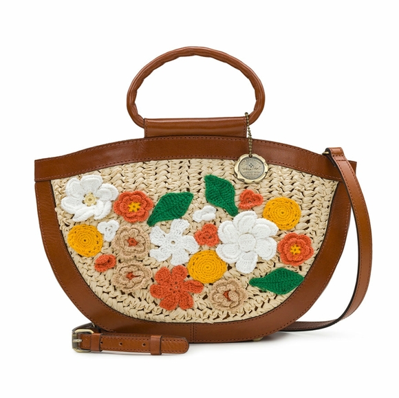 Patricia Nash Handbags - ❌SOLD❌Patricia Nash Ossi Satchel Raffia Crochet Floral Leather Crochet Crossbody